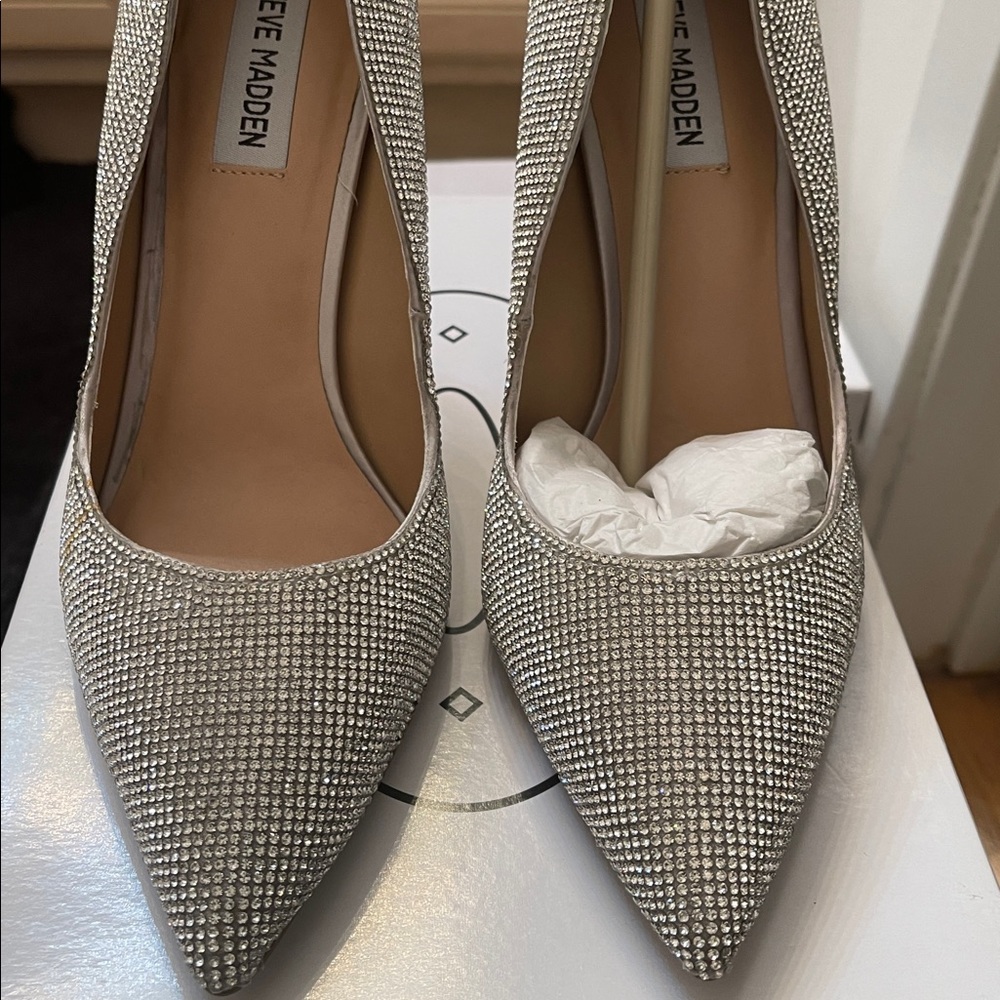 Steve Madden heels!  Resembles a perfect Cinderella slipper. 4.5 inch heel